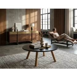 STOLIK KAWOWY z Drewna Litego Dębowego Blat Czarny Płyta MDF  STK-940